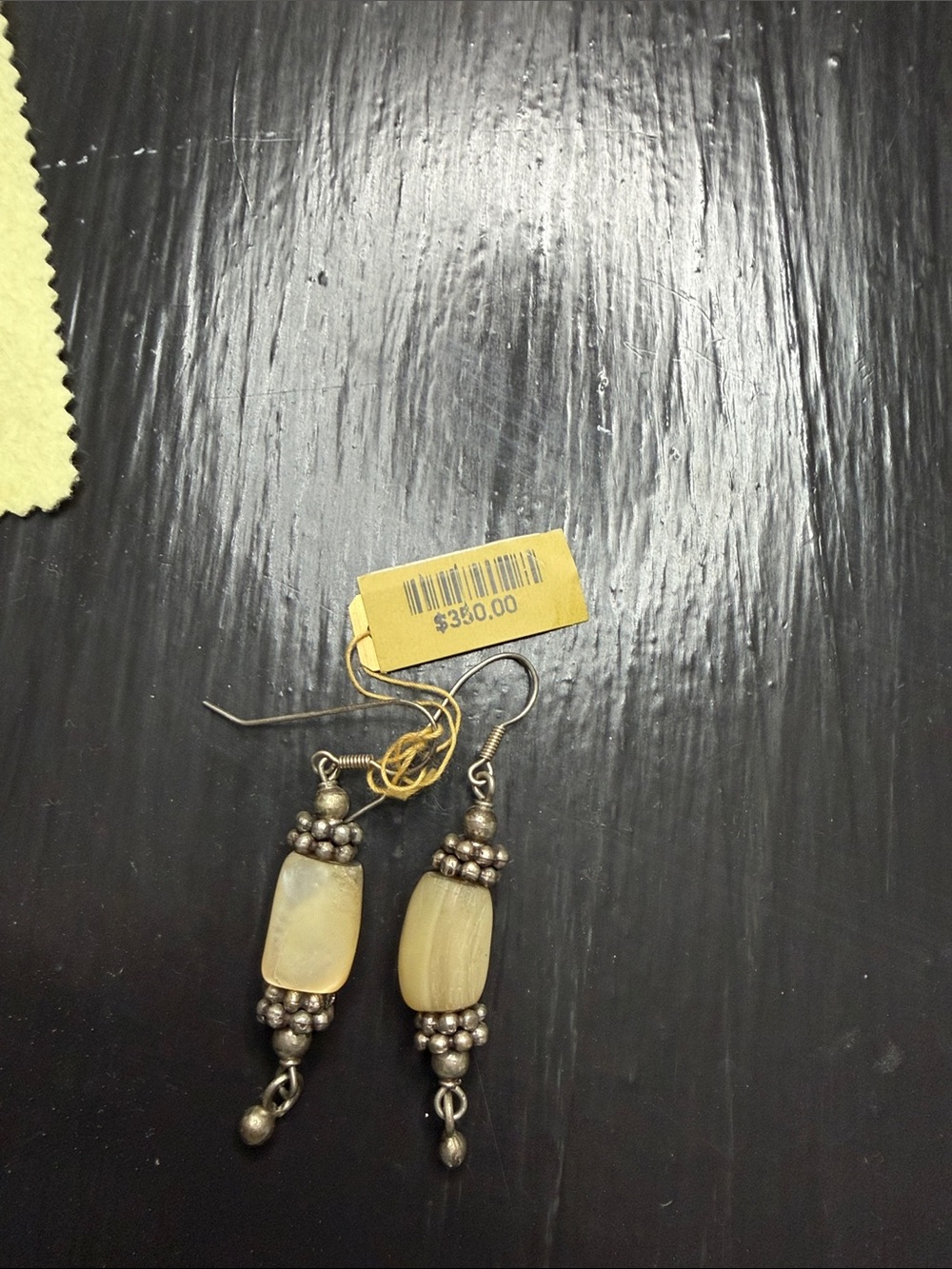 Cream Stone and Silver Bead Dangle Earrings